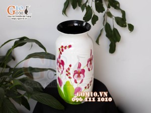 Lọ hoa sơn mài dáng phích vẽ hoa Lan, cao 31cm