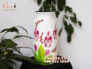 Lọ hoa sơn mài dáng phích vẽ hoa Lan, cao 28cm