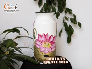 Lọ hoa sơn mài dáng phích vẽ hoa Sen, cao 25cm
