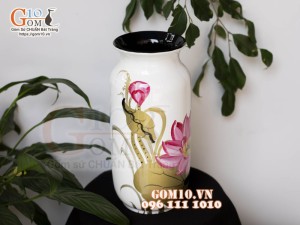Lọ hoa sơn mài dáng phích vẽ hoa Sen, cao 25cm