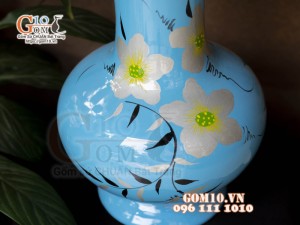 Lọ hoa sơn mài dáng tỏi cao vẽ hoa Lan, cao 28cm