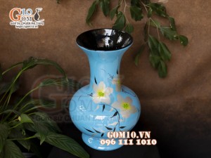 Lọ hoa sơn mài dáng tỏi cao vẽ hoa Lan, cao 28cm