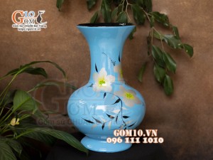 Lọ hoa sơn mài dáng tỏi cao vẽ hoa Lan, cao 28cm