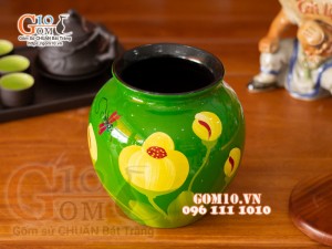 Lọ hoa sơn mài dáng vò thấp vẽ hoa tuylip cao 23cm