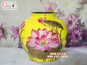 Lọ hoa sơn mài dáng vò vẽ hoa đào phai 27cm