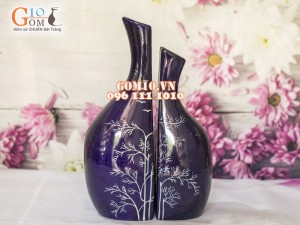 Lọ hoa sơn mài Mẫu tử rời vẽ trúc - Tím 32cm