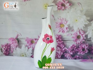 Lọ hoa sơn mài Mẫu tử vẽ hoa - Trắng 38cm
