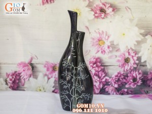 Lọ hoa sơn mài Mẫu tử vẽ trúc - Đen 38cm