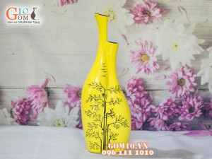 Lọ hoa sơn mài Mẫu tử vẽ trúc - Vàng 38cm