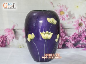 Lọ hoa sơn mài tím dáng xoài vẽ hoa 22cm