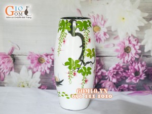 Lọ hoa sơn mài trắng dáng bom vẽ người lái đò 30cm