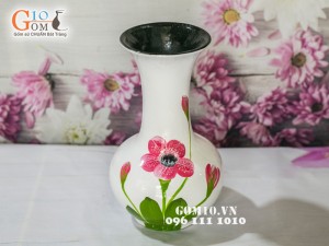 Lọ hoa sơn mài trắng dáng tỏi cao vẽ hoa 28cm