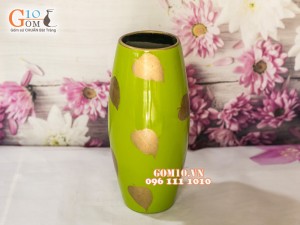 Lọ hoa sơn mài xanh dáng bom vẽ lá 43cm