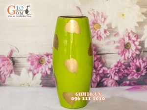 Lọ hoa sơn mài xanh dáng bom vẽ lá 33cm Lọ hoa sơn mài xanh dáng bom vẽ lá 33cm