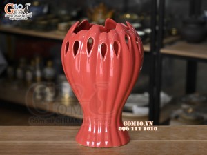 Lọ hoa tay phật men đỏ cao 37cm