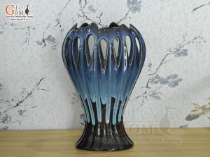 Lọ hoa tay phật men hoả biến xanh đá, cao 35cm