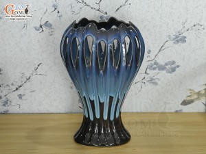 Lọ hoa tay phật men hoả biến xanh đá, cao 35cm