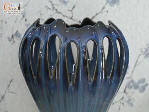 Lọ hoa tay phật men hoả biến xanh đá, cao 35cm