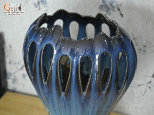 Lọ hoa tay phật men hoả biến xanh đá, cao 35cm