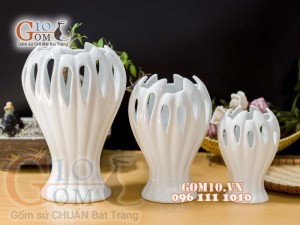 Lọ hoa tay phật men trắng cao 35cm