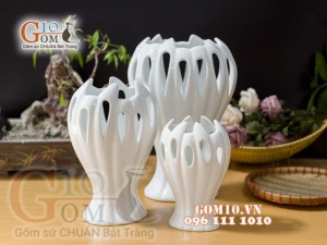 Lọ hoa tay phật men trắng cao 35cm