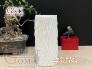 Lọ hoa trắng dáng ống lụa 20cm