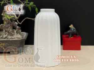 Lọ hoa trụ dọc men trắng cao 23cm