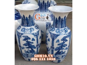 Lọ hoa tứ cảnh men lam 50cm