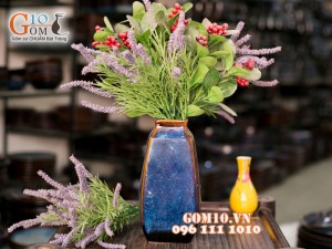 Lọ hoa tứ giác men hỏa biến 20cm