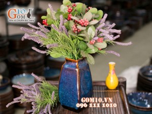 Lọ hoa tứ giác men hỏa biến 20cm