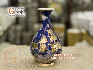 Lọ hoa vẽ Vàng cao cấp họa tiết Thuận Buồm Xuôi Gió, cao 20cm