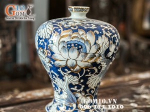 Lọ hoa vuốt tay vẽ băng sen vàng 27cm