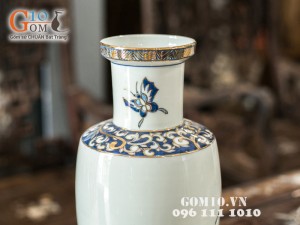 Lọ hoa vuốt tay vẽ sen vàng kim 33cm