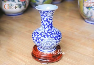 Lọ hoa xanh dáng tỏi vẽ hoa dây 26cm