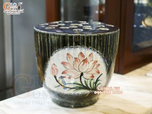 Lọ hoa dáng đài sen men hỏa biến vẽ Sen, đường kính 17,5cm