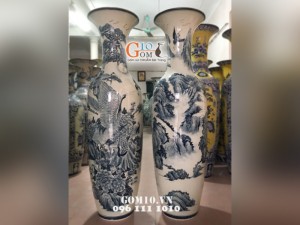 Lọ lộc bình bách hạc quần tùng men bóng, cao 1m40