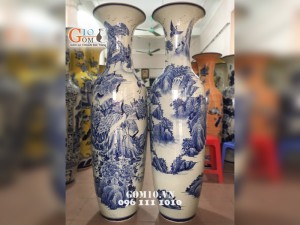 Lọ lộc bình bách hạc quần tùng men lam, cao 1m4