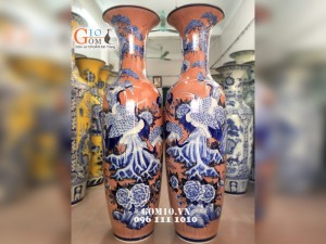 Lọ lộc bình bách hạc quần tùng, nền vân gỗ cao cấp, cao 1m60