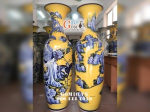Lọ lộc bình bách hạc quần tùng, nền vàng cao cấp, cao 1m40