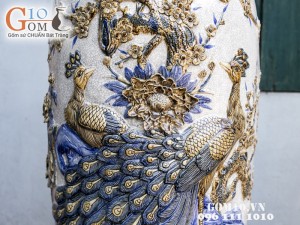 Lọ Lộc bình đắp nổi Công Đào men rạn cổ bọc đồng Cao 1m75