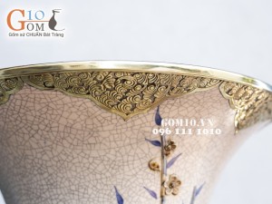 Lọ Lộc bình đắp nổi Công Đào men rạn cổ bọc đồng Cao 1m75