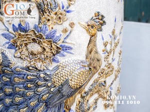 Lọ Lộc bình đắp nổi Công Đào men rạn cổ bọc đồng Cao 1m75