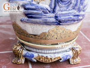 Lọ Lộc bình đắp nổi Công Đào men rạn cổ bọc đồng Cao 1m75