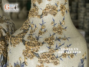 Lọ Lộc bình đắp nổi Công Đào men rạn cổ, Cao 1m75