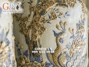 Lọ Lộc bình đắp nổi Công Đào men rạn cổ, Cao 1m75