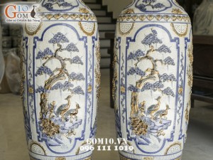 Lọ lộc bình đắp nổi Tứ Cảnh men rạn cổ 1m4 (Cả chân kê 1m55)