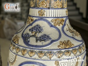 Lọ lộc bình đắp nổi Tứ Cảnh men rạn cổ 1m4 (Cả chân kê 1m55)