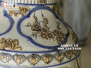 Lọ lộc bình đắp nổi Tứ Cảnh men rạn cổ 1m4 (Cả chân kê 1m55)