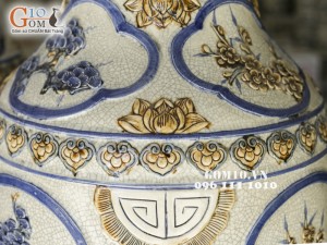 Lọ lộc bình đắp nổi Tứ Cảnh men rạn cổ 1m4 (Cả chân kê 1m55)