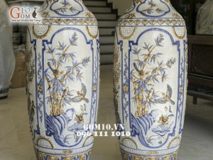 Lọ lộc bình đắp nổi Tứ Cảnh men rạn cổ 1m4 (Cả chân kê 1m55)